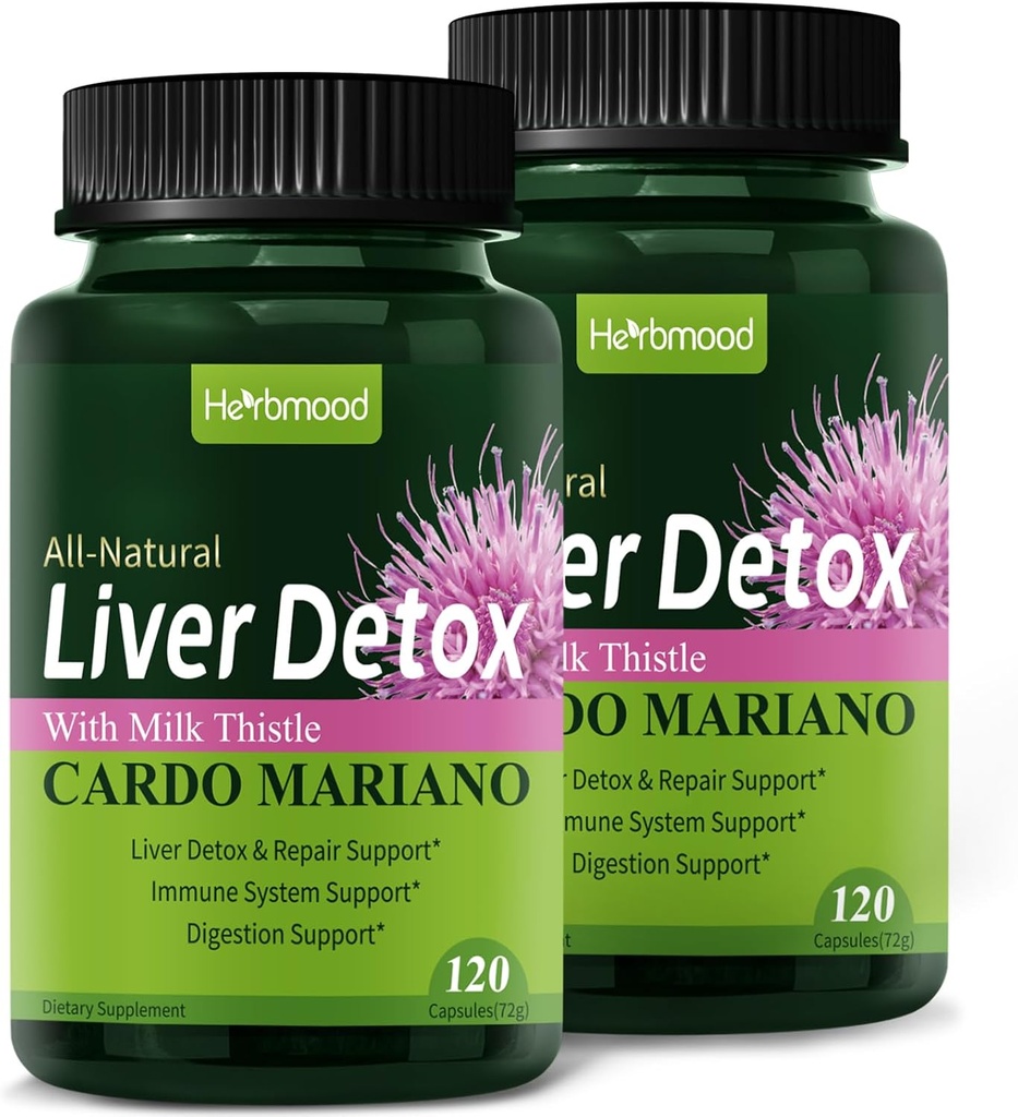 Herdmood Silymarin Milkohakas Maksa Detox Kapslid Rasvase Maksa, Alcachofa y Cardo Mariano con Silimarina para el Higado Graso, Maksapuhastus Detox & Repair Formula w/Artichoke Extract. 240Counter