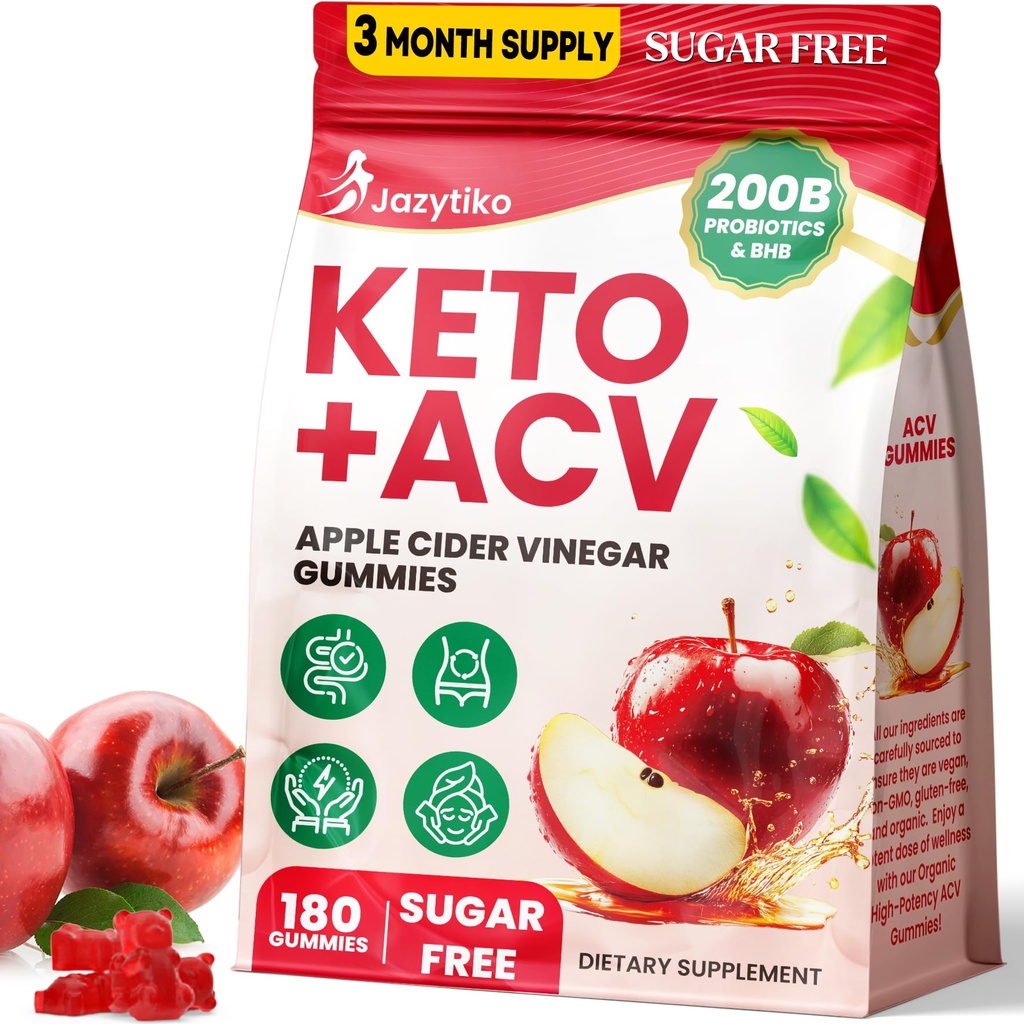 Õunasiidri äädikakummid, probiootikumidega täiustatud ACV-kummi, BHB, B12 ja Keto tugi - Keto Acv Gummies detox, ainevahetus, seedimine, soolestik ja immuuntervis - suhkruvaba, vegan, 180 loendit