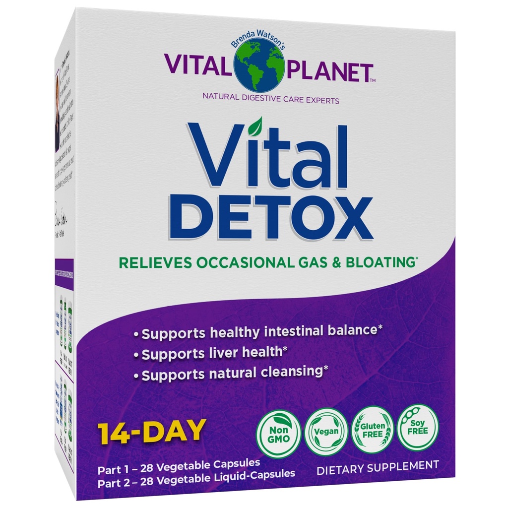 Vital Planet - Vital Detox piimaohakas, kvertsetiin, alfa-lipohape, koliin ja maitsetaimed, juhusliku gaasi ja puhumise jaoks, toetab tervislikku soole tasakaalu, 2-osa 14 päeva komplekt, 56 kapslit