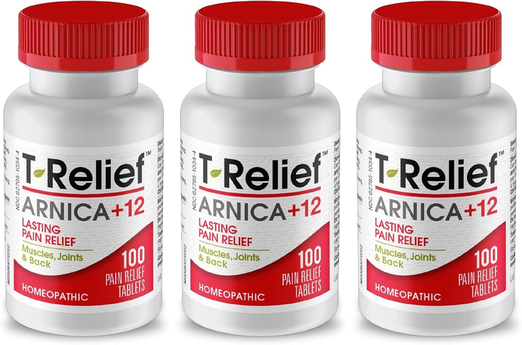 T-Relief Arnica +12 looduslikud leevendavad ained seljavalu liigesevalu valulikkus Lihasvalud ja jäikus, kogu keha kiire tegutsemine naiste ja meeste jaoks - 100 tabletti (3 pakendit)