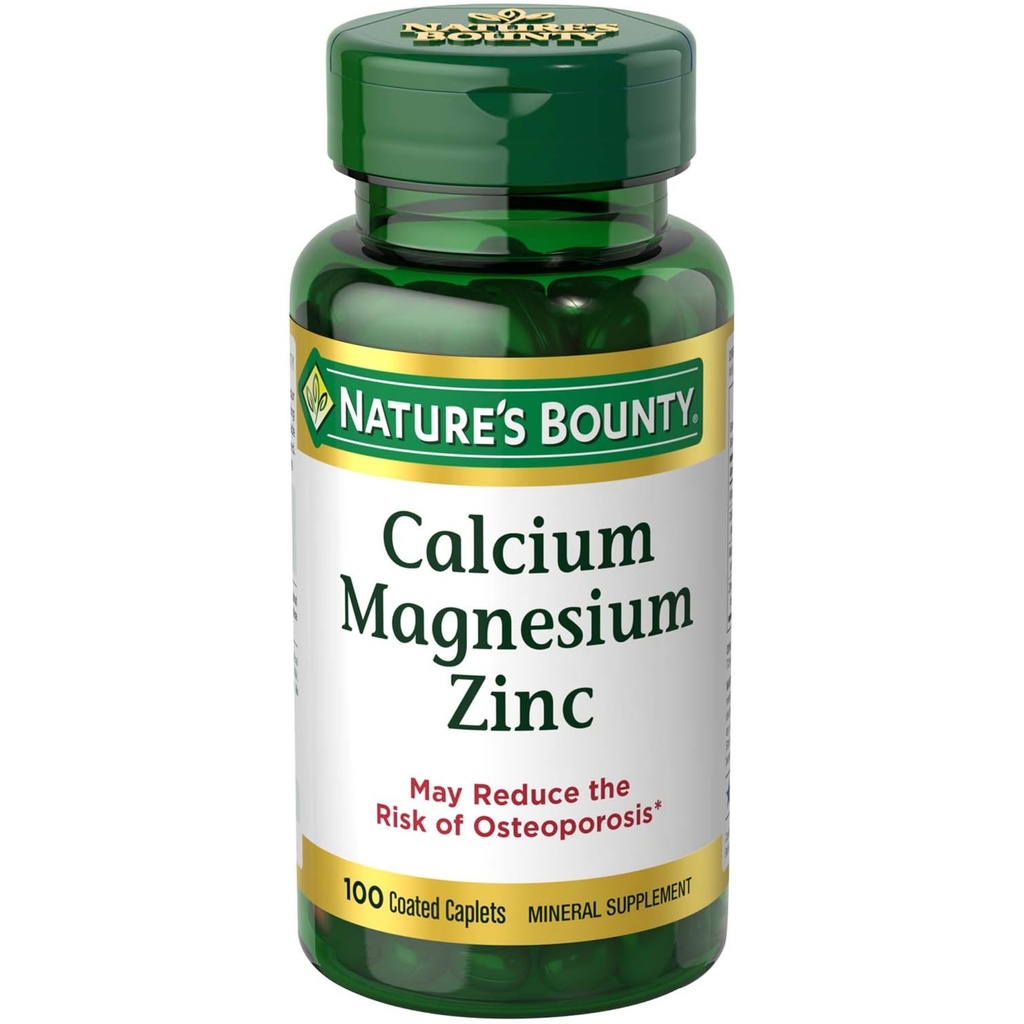 Looduse Bounty Calcium Magneesium & Tsink Kapslid, Immune & Bone Health, Daily Supplement, 1000mg Kaltsium, 400mg Magneesium, 600 IU D-vitamiini, Gluteenivaba, 100 kapslit