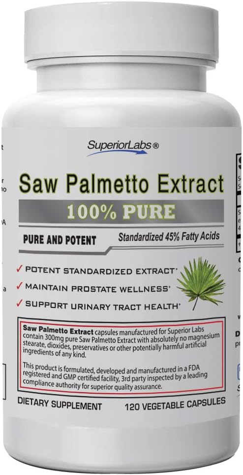Superior Labs - Saw Palmetto ekstrakt NonGMO, Non Synthetic - 300 mg annus, 120 köögiviljakapslit - toetab kuseteede voolu ja sagedust