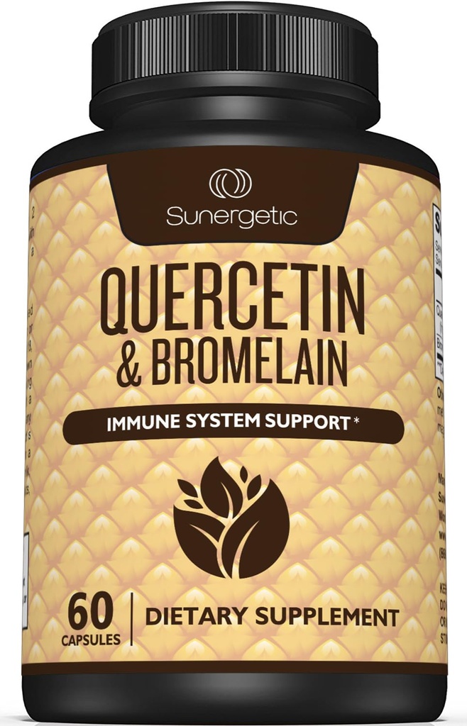 Sunergetic Premium Quercetin & Bromelain Supplement – võimas Quercetin Bromelain Complex, mis aitab toetada immuunsüsteemi ja hooajalist tuge – Quercetin 1000mg per Serving – 60 kapslit