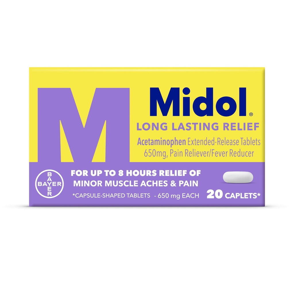 Midol Long Lasting Relief 20ct: Midol Long Lasting Relief, Menstruaalsümptomid Reliever & Palaviku Vähendaja, Caplets koos atsetaminofeeniga menstruaalvalu leevendamiseks - 20 loend (pakendamine võib varieeruda)