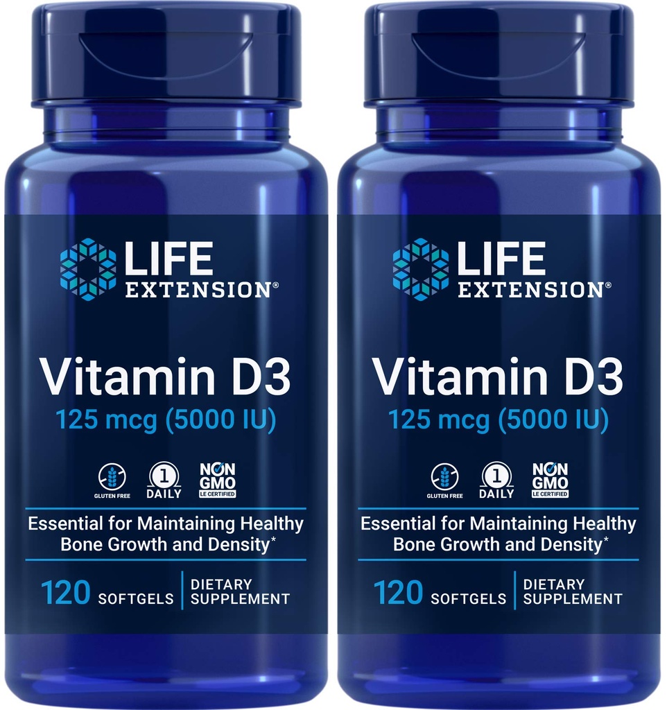 Elu pikendamine Vitamiin D3 5000 RÜ, 120 Softgels (pakk 2)