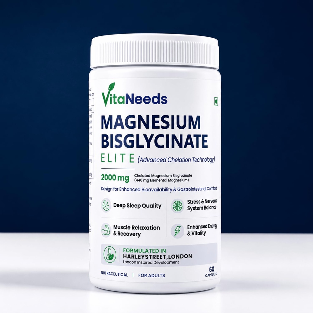 Magnesium Glycinate Elite 2000mg | 440mg Elemental Magnesium | Advanced Chelated Formula | Supports Deep Sleep, Muscle Recovery, Stress Relief & Energy | High Absorption | 60 Capsules