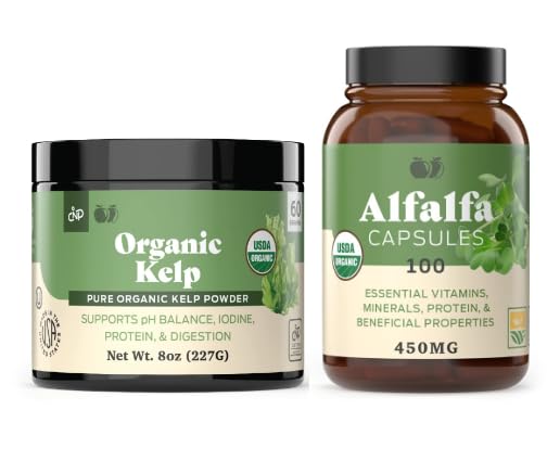 Orgaaniline Kelp Powder 8oz & Pure Alfalfa Leaf 100 kapslit Bundle