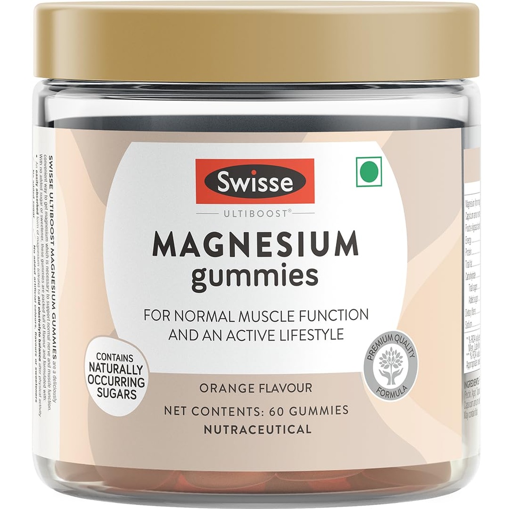 Swisse Magnesium Gummies (Sugar-Free) Supports Muscle Recovery, Sound Sleep & Stress Relief - Australia's No. 1 Magnesium Supplement (Orange Flavor, 60 Gummies)