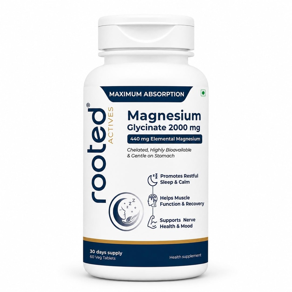 Rooted Actives Magnesium Glycinate 2000 mg, 60 Veg Tablets