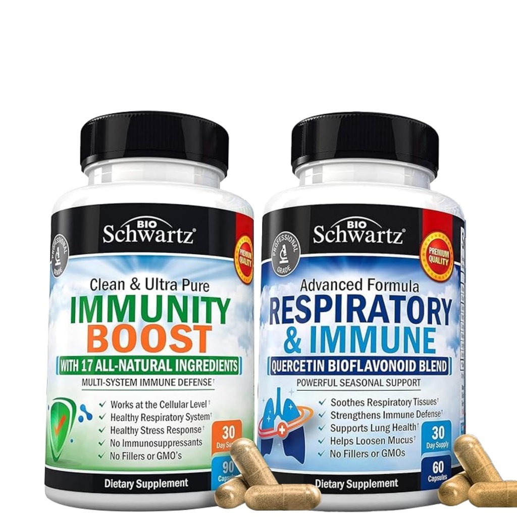 BioSchwartz Respiratory & Immune Lung Support Supplement Quercetin (1 kuu tarne) Plus 17 in 1 Immune Support Supplement koos antioksüdantidega (1 kuu tarne)