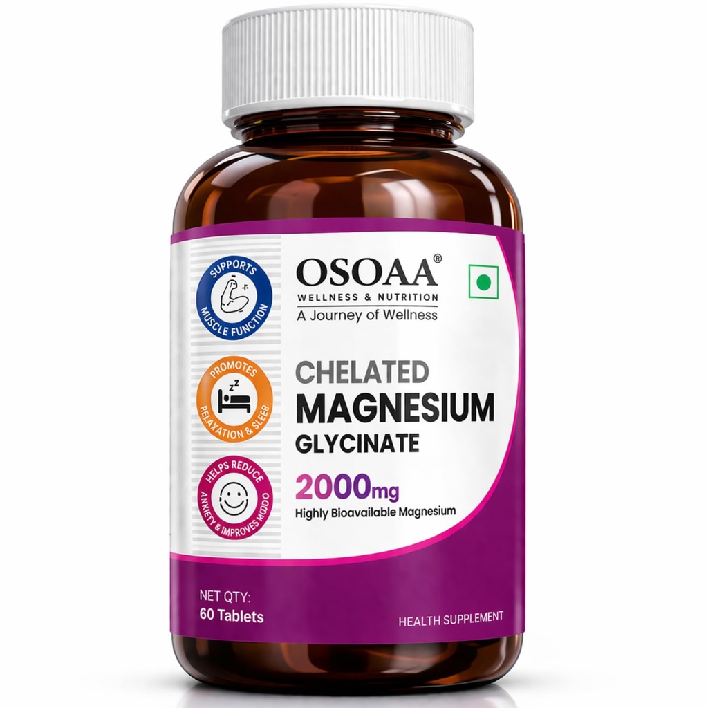 Chelated Magnesium Glycinate 2000mg Tablets – 60 Tablets | High Absorption Magnesium Supplement for Muscle Recovery, Bone Health, Energy & Sleep Support | Non-GMO, Vegan & Easy to Absorb