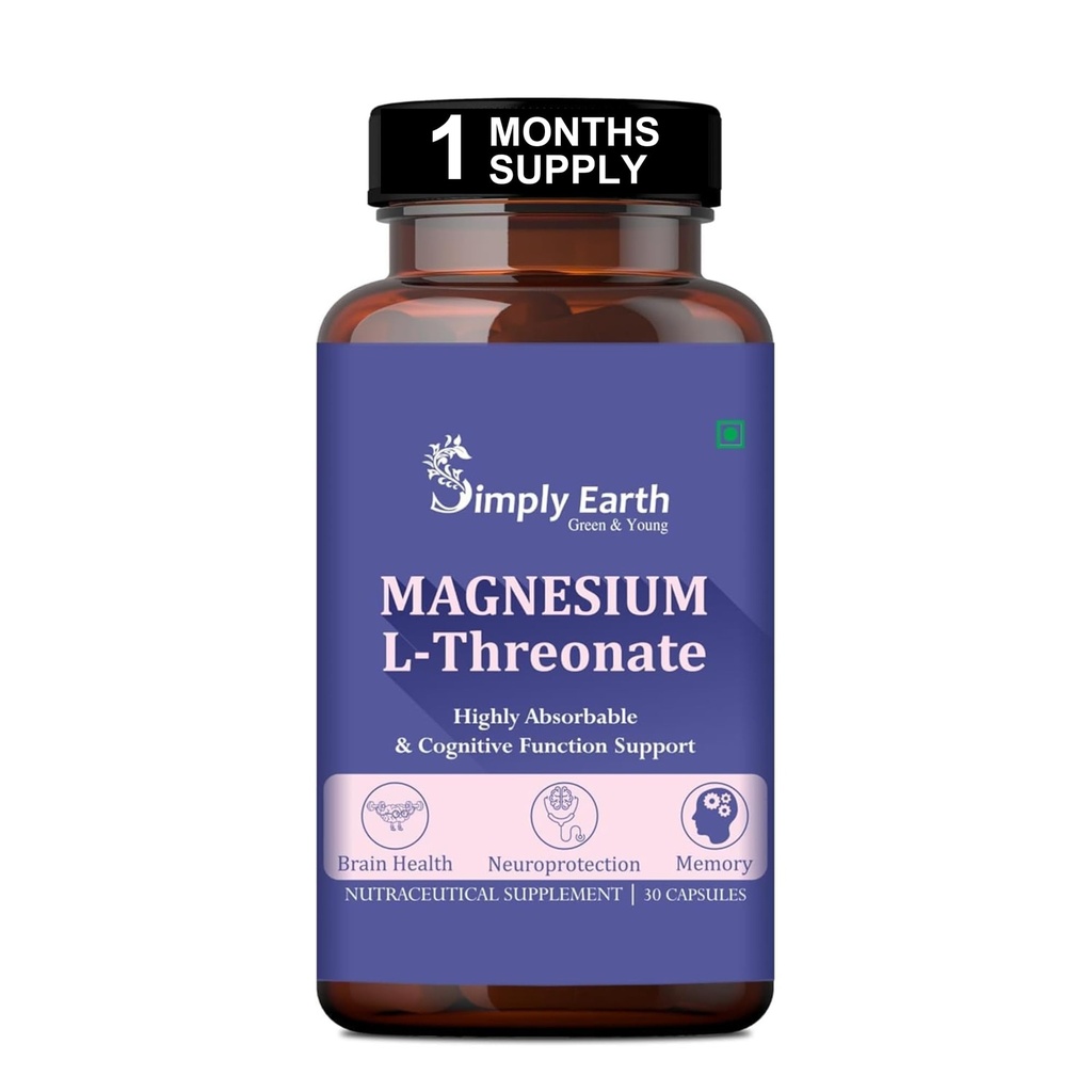 Simply Earth Magnesium L-Threonate, Supports Brain Health & Cognitive Function, Highly Bioavailable Magnesium - 30 Vegg Capsules