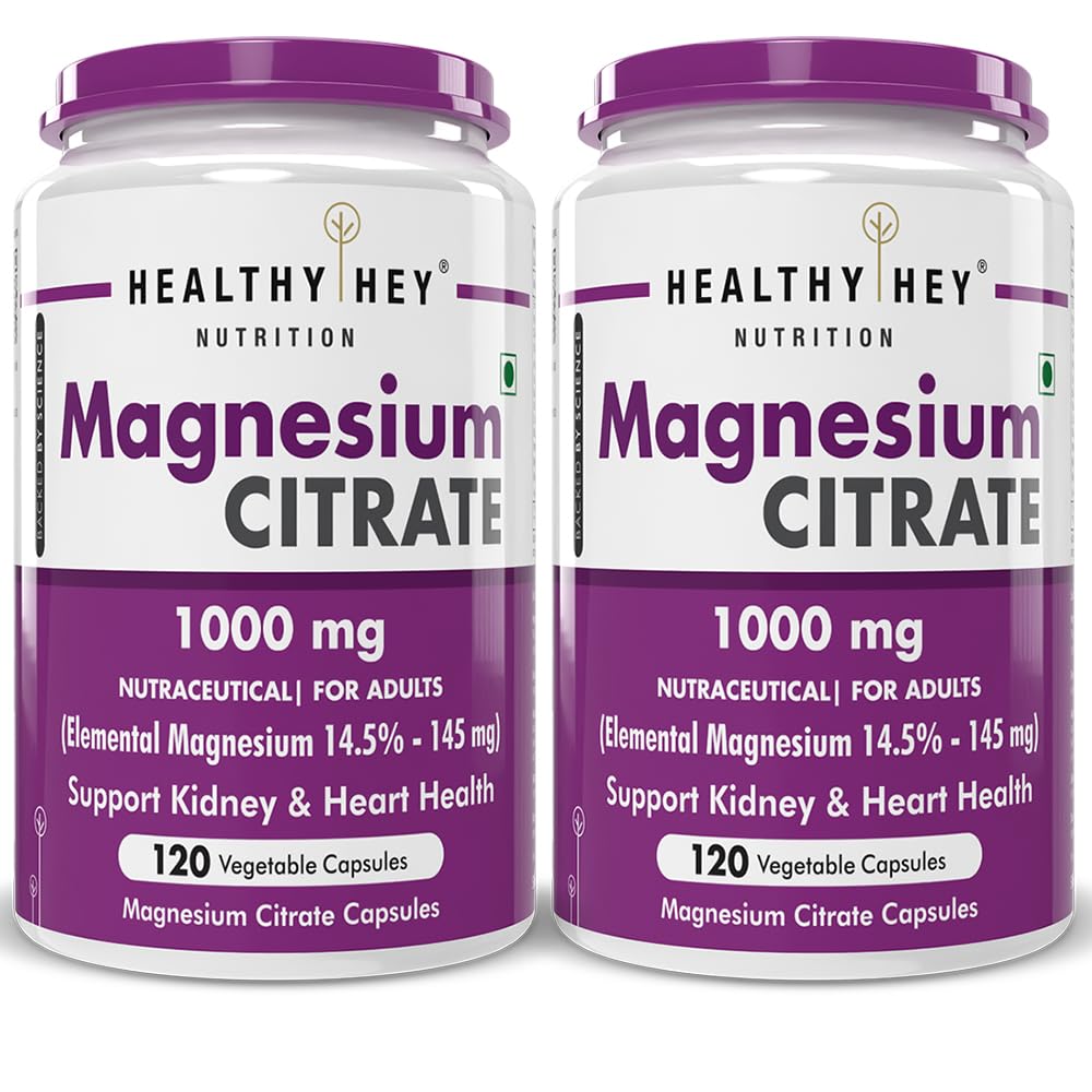 HealthyHey Nutrition Magnesium Citrate - 1000 mg - 120 Vegetable Capsules - Pack of 2