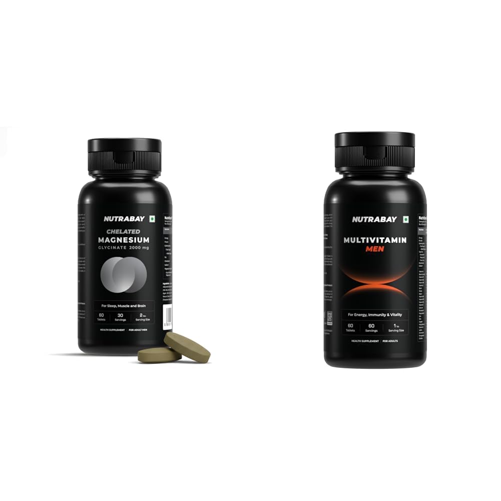 NUTRABAY Magnesium Glycinate 2000mg Per Serving - 60 Tablets and Pro Active Multivitamin for Men - 60 Veg Capsules