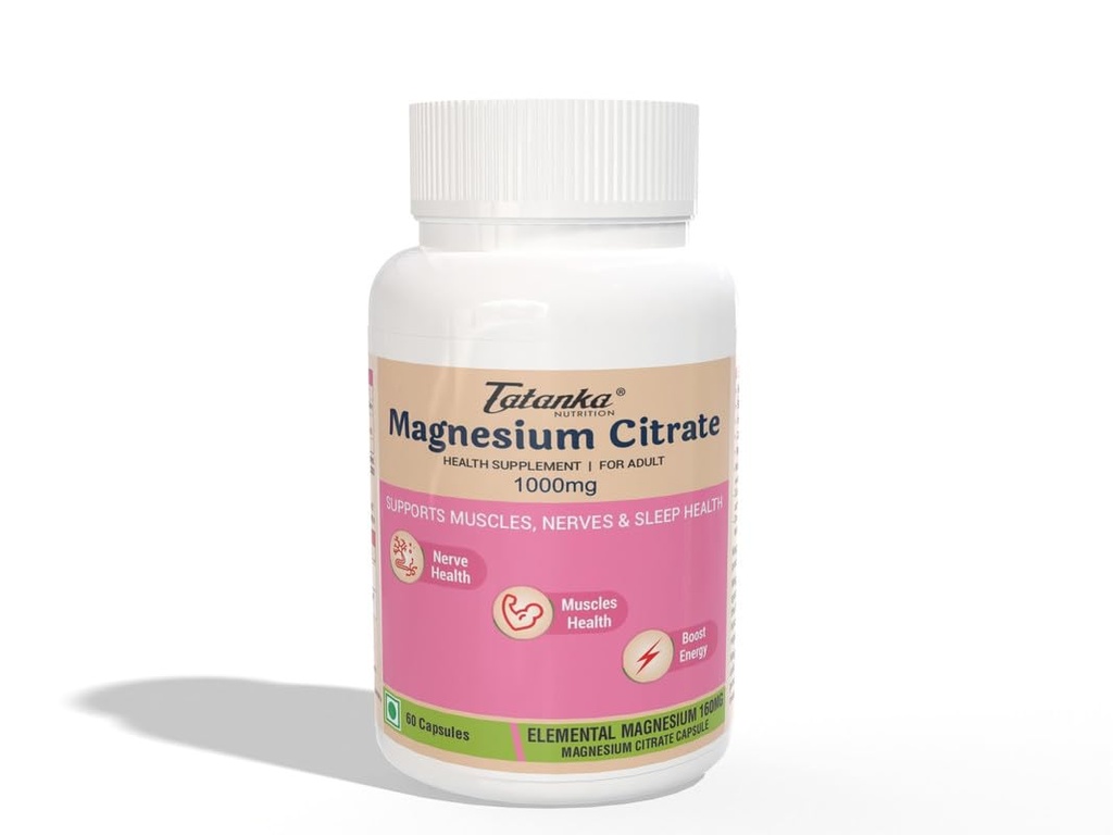 Magnesium Citrate 1000mg Per Serving Supports Muscles and Nerve Health (60 Capsules) Pack of - 2