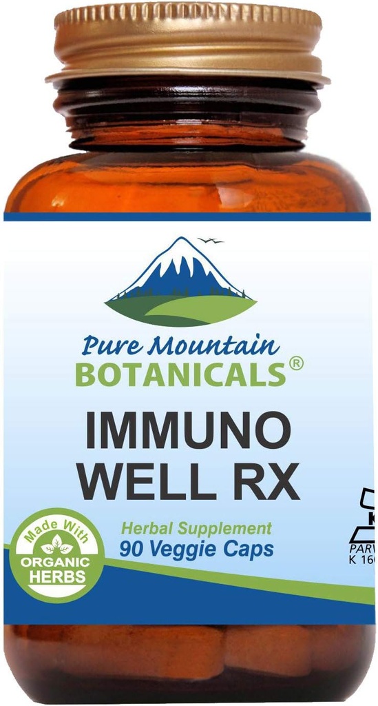 Pure Mountain Botanicals Immuno Well RX - Kosher Caps with Organic Astragalus Echinacea Küüslauk Maitake Shiitake Seened Honeysuckle & Beeta Glucan