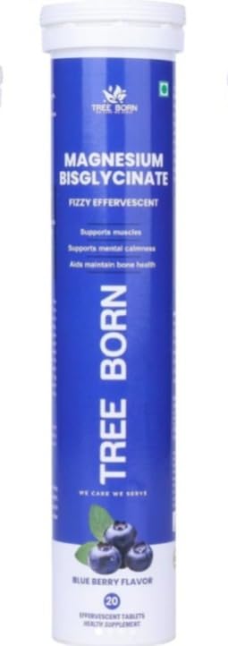 Magnesium Bisglycinate Effervescent Tablets, Blueberry Flavor, 20 Fizzy Tablets, Fast Dissolving Magnesium Supplement, Muscle Support, Bone Health Support, Relaxation & Daily Wellness Supplement