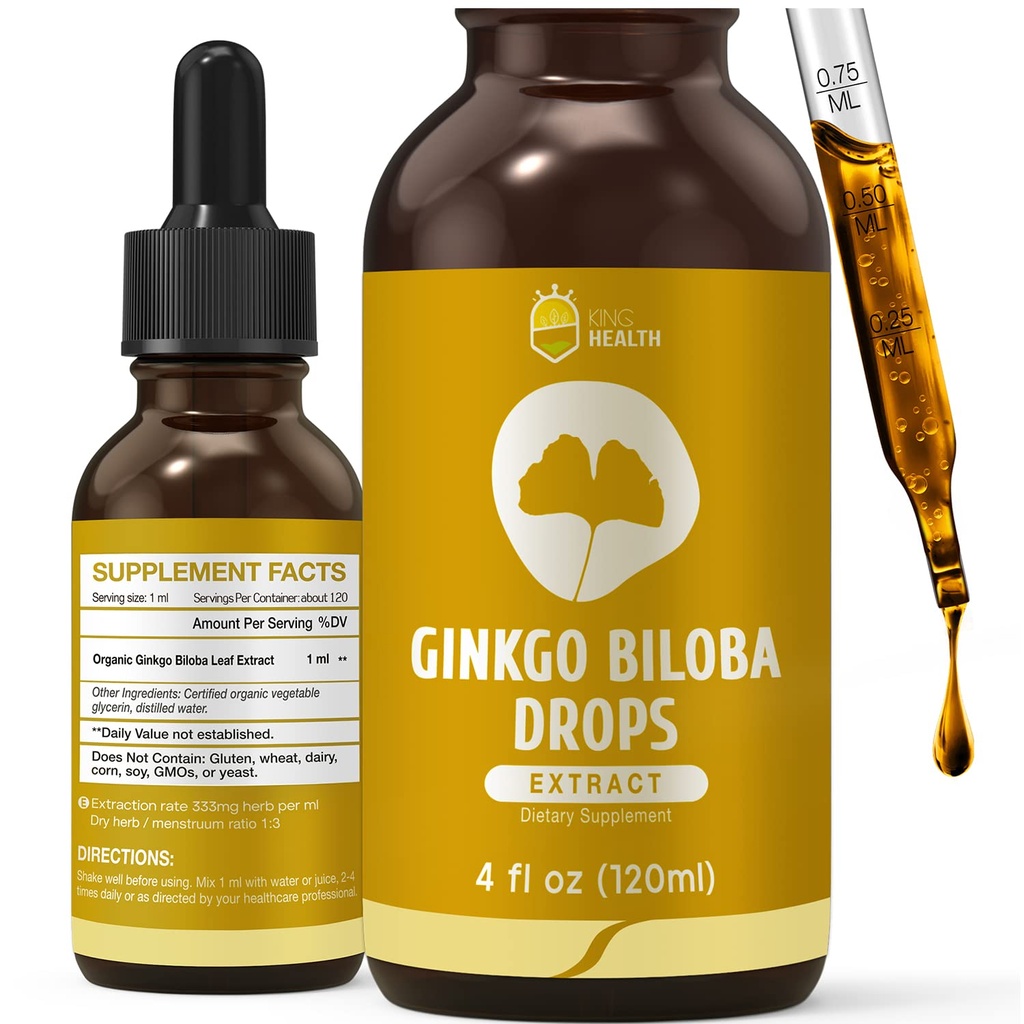 Orgaaniline Ginkgo Biloba ekstrakt Vedelad toidulisandid, aju ja fookuse toetus, 98% imendumine, vegan, GMO-vaba, alkohol ja gluteenivaba - 4 Fl Oz