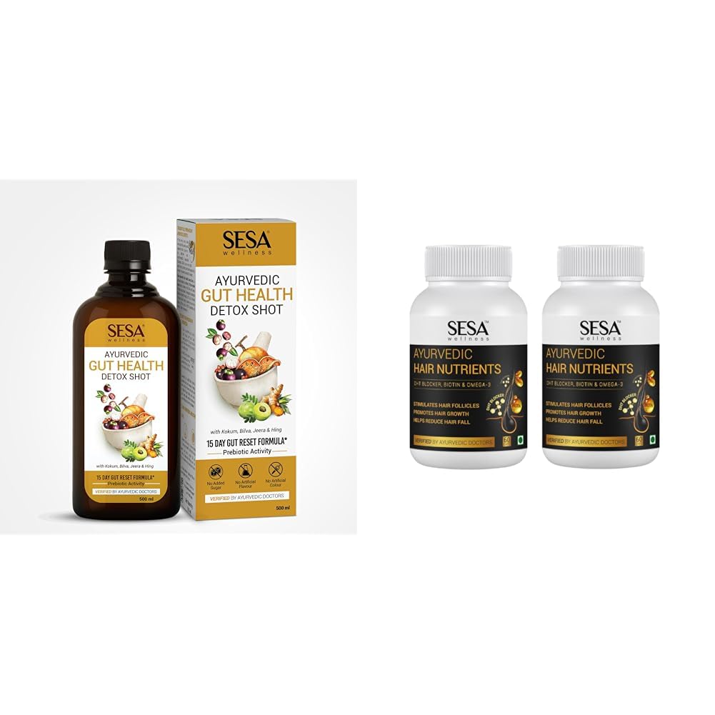 Sesa Ayurvedic Gut Health Detox Shot - 500 ml | 15 Day Gut Reset Formula | Improves Prebiotic Activity, Digestion & Metabolism | Contains Kokum, Bilva, Jeera & Hing | No Artificial Colour, Flavour &