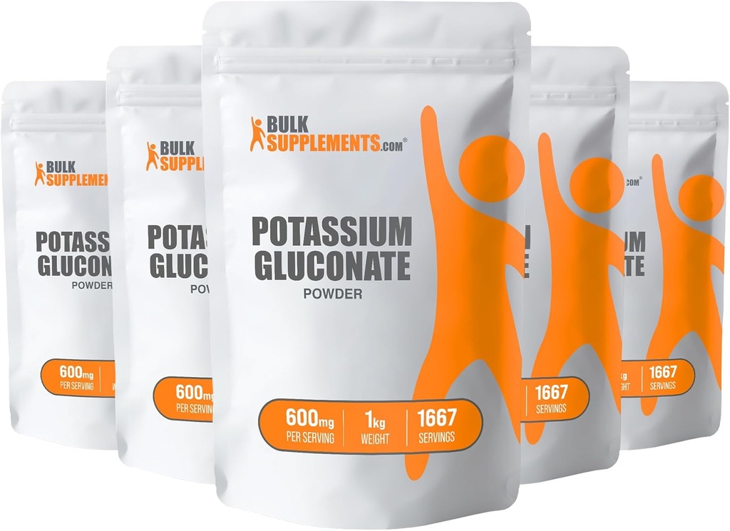 BulkSupplements.com Kaalium Glükonaadipulber - Kaaliumilisand, Mineraallisand - Gluteenivaba, 600mg per Serving, 5kg (11 naela) (pakk 5)