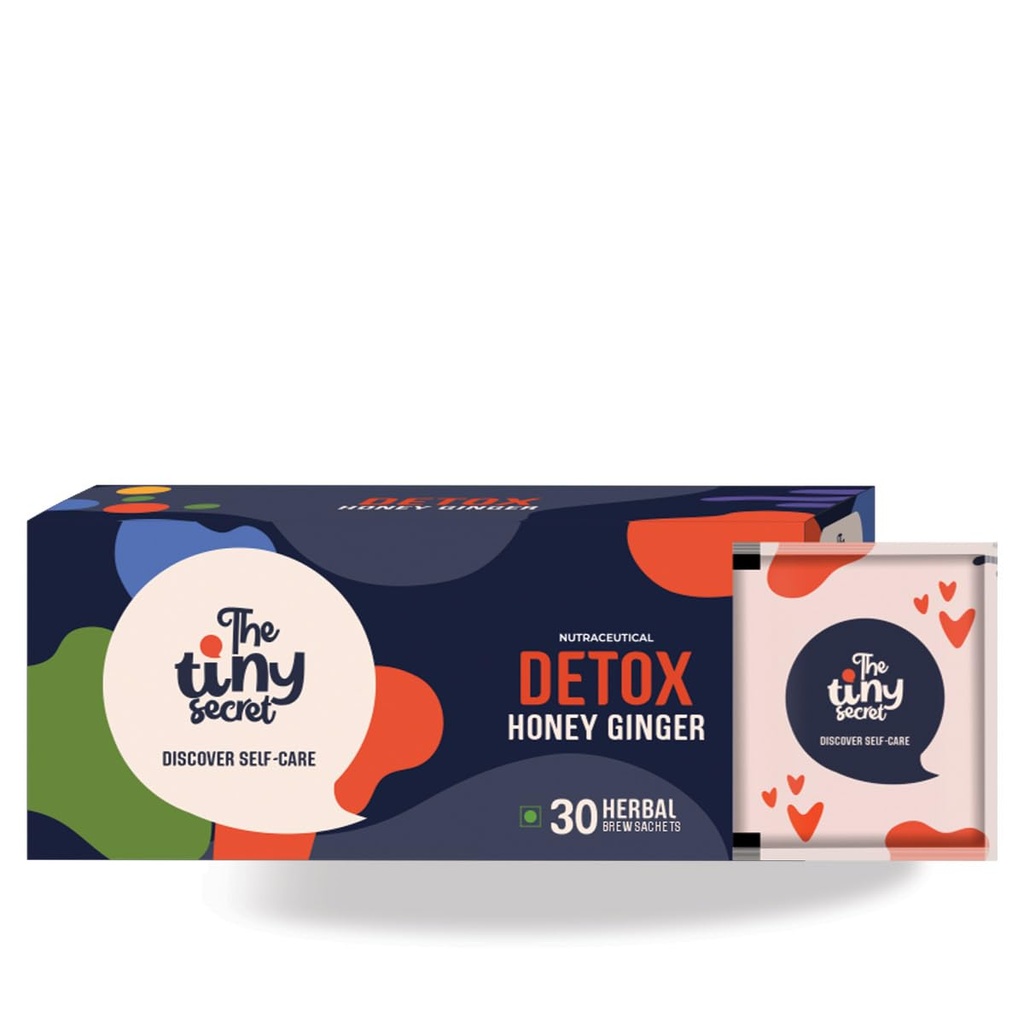The Tiny Secret- Detox Brew | Enhances Energy Level | Helps Control Appetite and Emotional Eating | Supports Natural Fat Burning | Reduces Bloating and Supports Microbiome | Honey ginger Flavour | 30 Sachet | Pack of 1