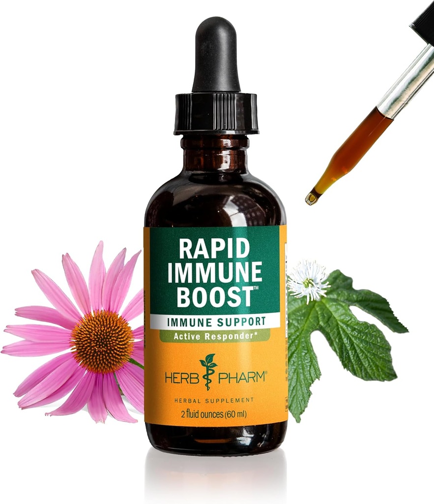 Herb Pharm Organic Rapid Immune Boost: kiiresti imenduv tinktuur täiskasvanutele, Echinacea tinktuur Goldenseal, Ingveri ekstrakt ja Elderberry, Immune Support Supplement & Wellness Aid, 2 Oz