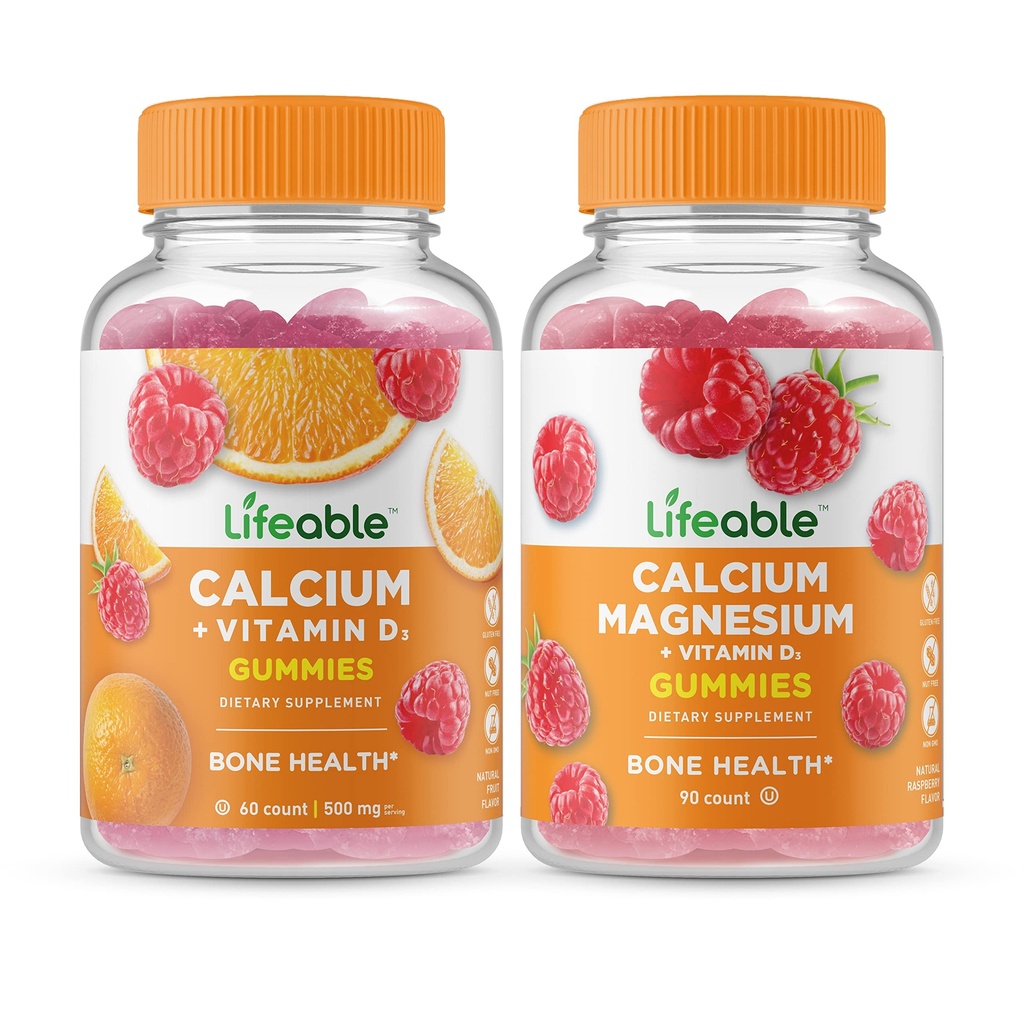 Elujõuline kaltsium D-vitamiini + kaltsiumi magneesiumiga, Gummies Bundle - suurepärane maitse, vitamiinilisand, Gluteenivaba, GMO-vaba, närimiskõlblik