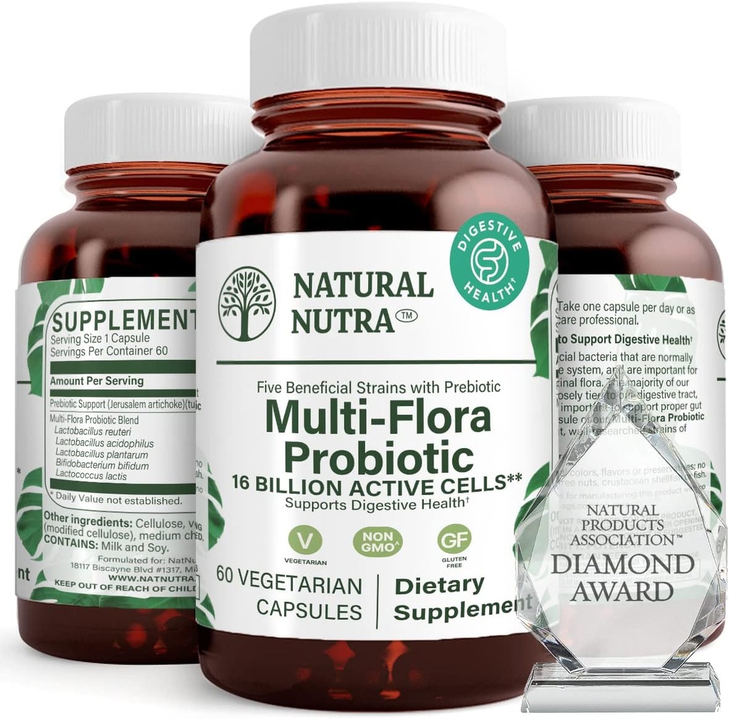 Looduslik Nutra Ultimate Flora probiootikum naistele ja meestele, aitab parandada seedimist, aitab kaasa üldisele tervisele, edendab immuunsüsteemi, multitüve Lactobacillus, Acidophilus, 60 kapslit