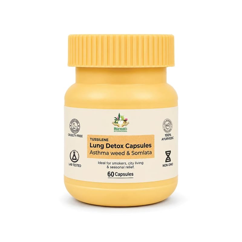 Dharmani's International Tussilene Lung Detox Capsules, 60 Capsules | 100% Ayurvedic, Respiratory Support Blend | Congestion Relief, Seasonal Comfort, Pollution Defense