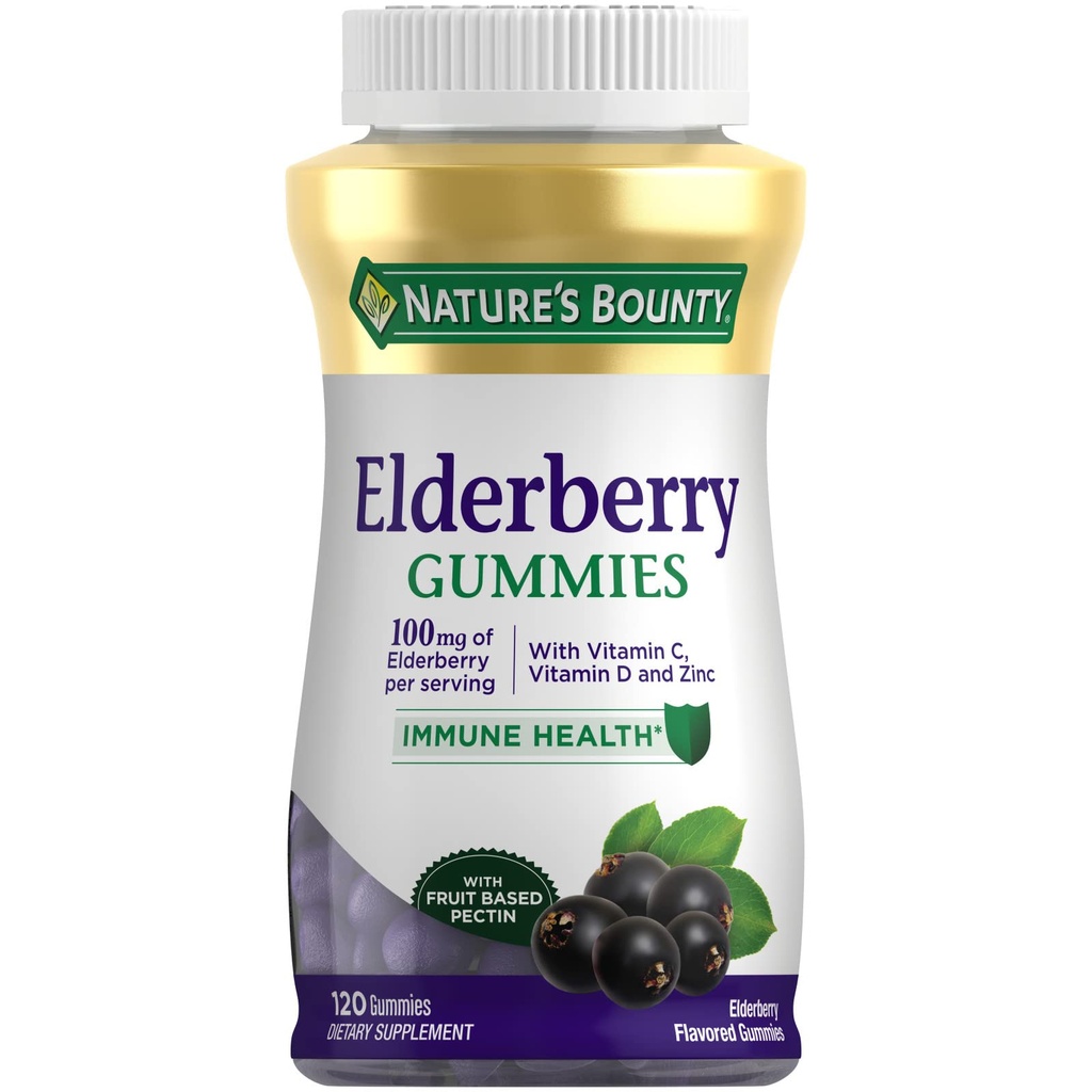 Looduse pearaha Elderberry Gummies, toidulisand, toetab immuunsüsteemi tervist, sisaldab A-vitamiini, C-, D-, E- ja tsink, 100 mg, 120 Gummies