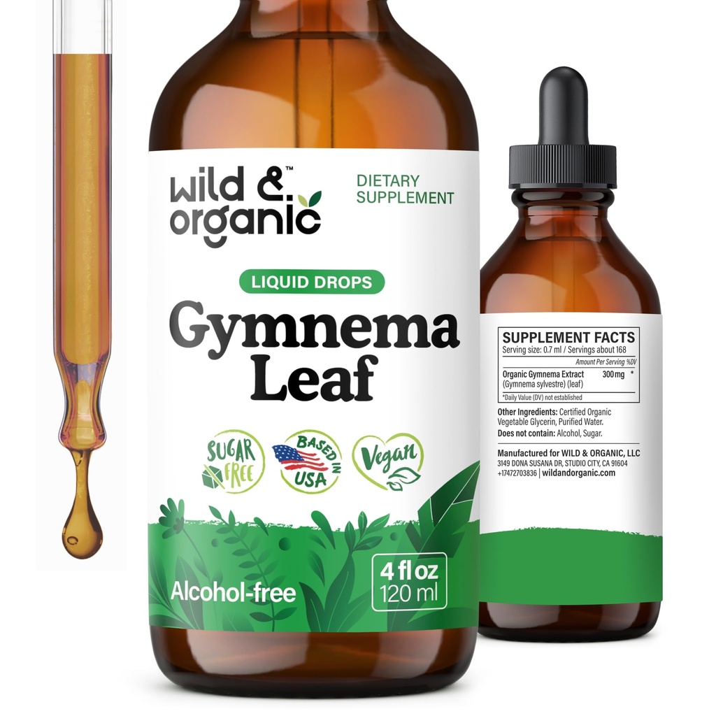 Wild & Organic Gymnema Sylvestre ekstrakti tilgad - Suhkruvaba Gymnema Sylvestre toidulisandid - Gurmar Pulber põhinev tinktuur - Vegan, Alkoholivaba Leaf Vedelad tilgad - 4 fl oz