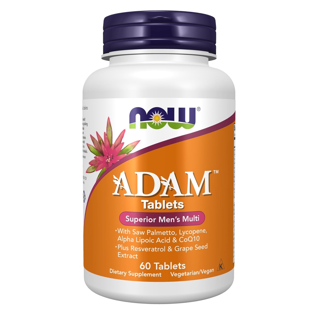NOW Foods Supplements, ADAMTM meeste multivitamiini Saw Palmetto, lükopeeni, alfa-lipohappe ja CoQ10, Plus Natural Resveratrol & Viinamarjaseemne ekstrakt, 60 tabletti