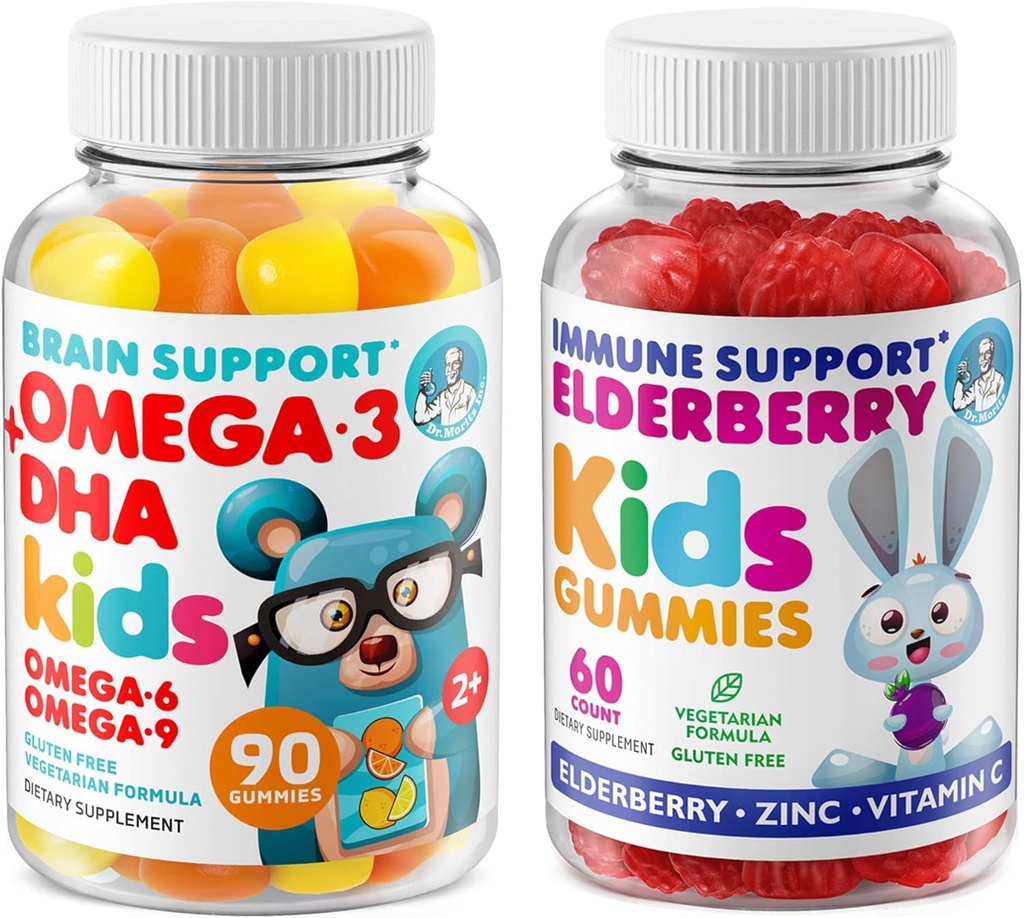 DR. MORITZ Cardio & Immune Boost Duo - Kids Omega 3 Gummies (90 Count) koos Elderberry Gummies lastele (60 Count)