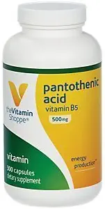 Vitamiin Shoppe Pantoteenhape 500MG, vitamiin B5, toetab energia tootmist ja juuksed, nahk, küüned, üks kord päevas (300 kapslit)