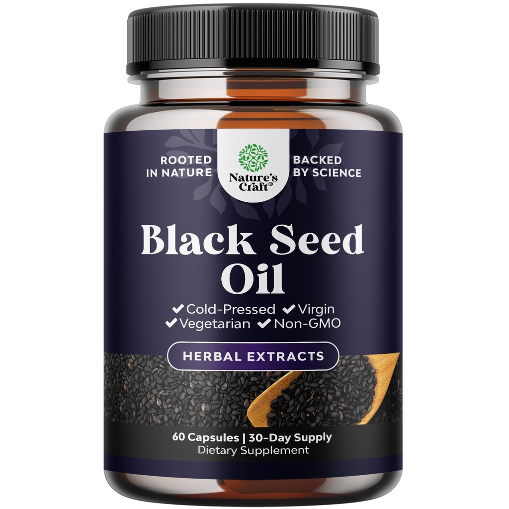 Vegan Black Seed Oil kapslid - Külmpressitud Nigella Sativa Black Cumin Seed Õli kapslid Omega 3 6 9 Antioksüdandid ja tümokinoon juuste kasvuks Immuunsüsteemi toetamine liigeste tervis ja seedimine