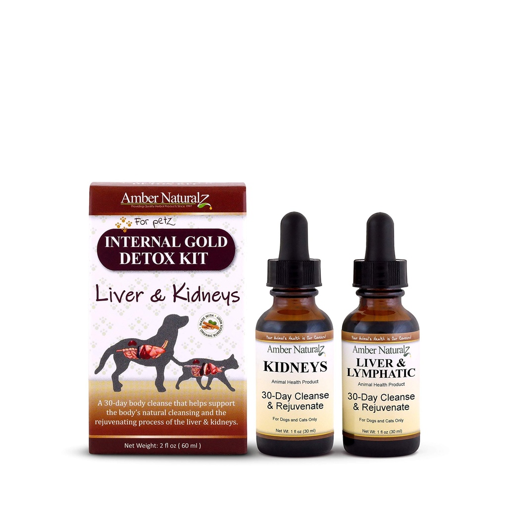 AMBER NATURALZ Internal Gold Detox Kit koertele, kassidele, lindudele, küülikutele ja merisigadele | Taimne toetus maksa- ja neerutervisele | Loodusabi maksa- ja neerufunktsioonidele