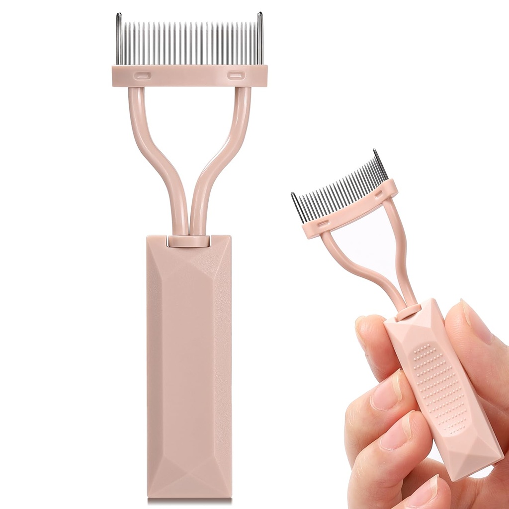 Ripsmekammi eraldaja, kaar disainitud Lash Definer Comb Meik Mascara Comb aplikaator kattega, Silmakosmeetiline harja tööriist (Naked Pink)