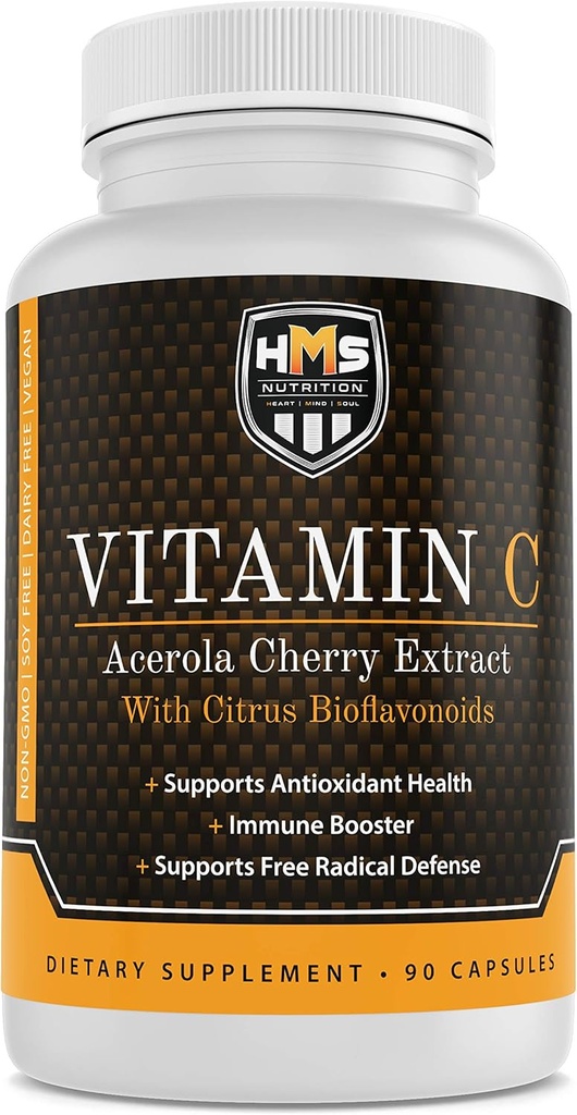 Acerola Cherry ja Citrus Bioflavonoids C-vitamiini täiendus - toetab antioksüdantide tervist, immuunsüsteemi tugevdajat - veganit, orgaanilist - 90 kapslit, 90 päeva
