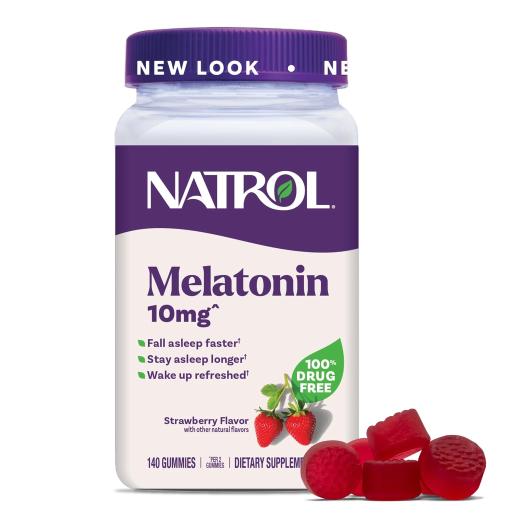 Natrol Melatoniin Gummies, Unetoetus täiskasvanutele, Melatoniin 10 mg, 140 Maasikamaitseline, kuni 70 päeva