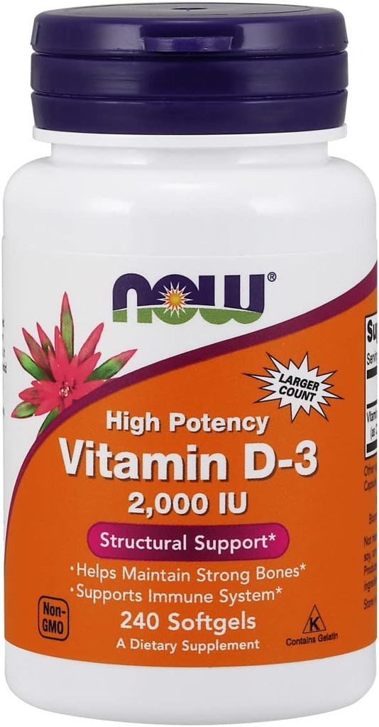 NOW Foods Vitamiin D-3, struktuuritoetus 2000 IU, 480 Softgels