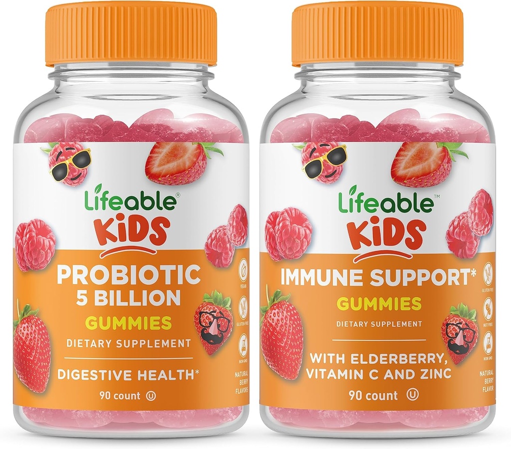 Elusad probiootikumid 5 miljardit last + immuunsuse tugilapsed, Gummies Bundle - suurepärane maitse, vitamiinilisand, gluteenivaba, GMO-vaba, närimiskumm