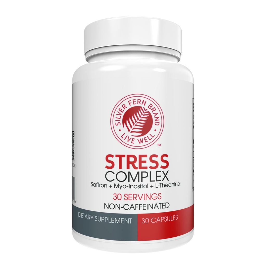 Hõbedane Fern Stress Complex Supplement - Ilma kofeiini - Une, Mure, Mood & More - Safran Supplements, L-Theanine Supplement, ja Myo-inositol - Natural Stress Relief Supplement (Pakk 1)