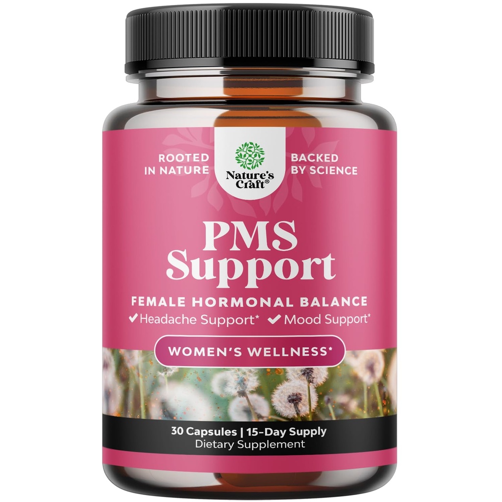 PMS Support Supplement for Women - Hormoon Tasakaal Naistele Ja Menstruaalõitseng DIM, Chasteberry, Black Cohosh & Ashwagandha - Perioodi krambid Lihtne, Menopausi Puhitus, Mood Swing - 30 Ct