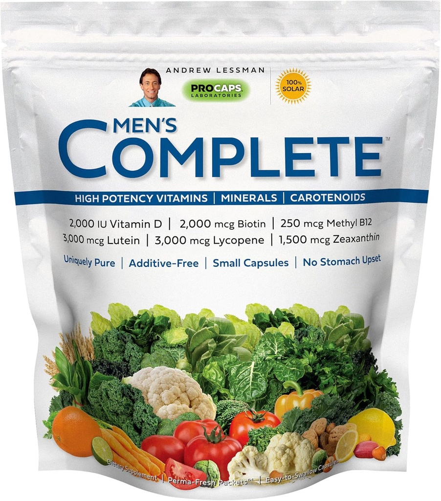ANDREW LESSMAN Multivitamiin-Men's Complete 30 Packets - kõrge potentsi 30+ toitaineid, olulised vitamiinid, mineraalid, karotenoidid. Väike kerge alla neelata. Ei sideaineid, ei täiteaineid, ei lisaaineid
