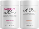 Codeage Multi kollageeni valgu kapslid ja probiootikumid naistele Bundle | Multi kollageeni pillid, kollageeni tüüp I, II, II, V & X, 90 Count | Prebiootikumid ja probiootikumid naistele - Soy & Dairy Free, 60 Count