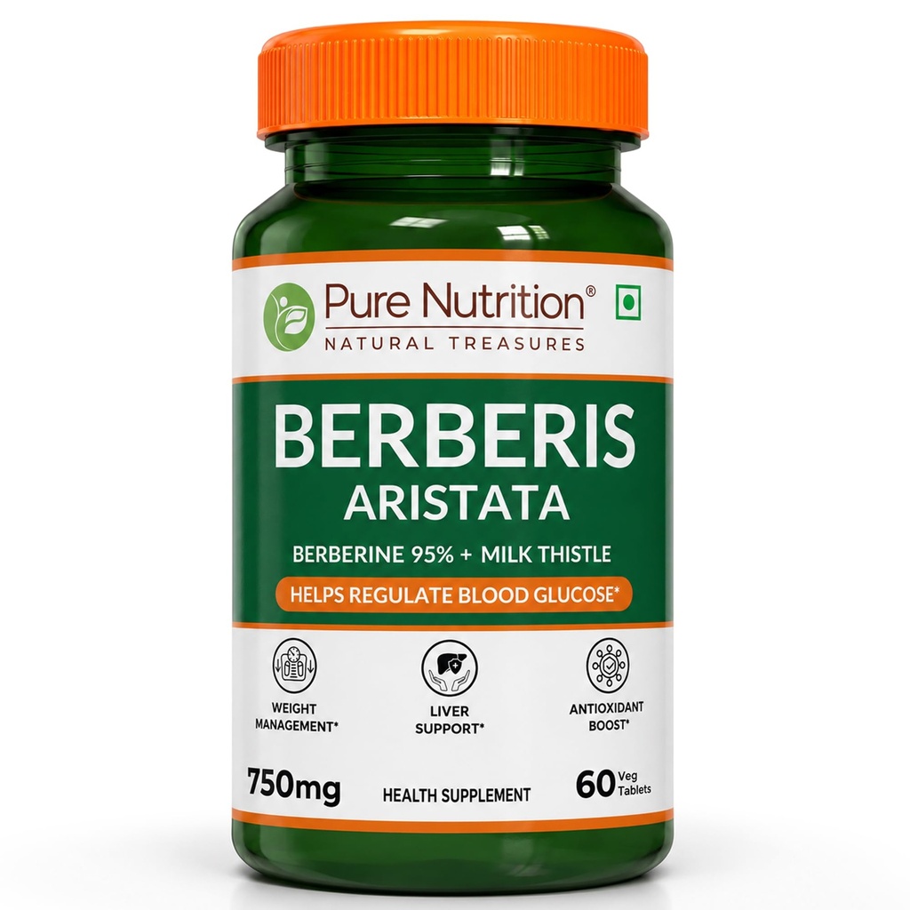 Pure Nutrition Berberis Aristata Supplement | 95% Berberine and Milk Thistle | Berberine for Weight Loss Supports Liver Health & Antioxidant | Herbal Formula for Detox Liver & Metabolic Wellness - 60 Veg Capsules