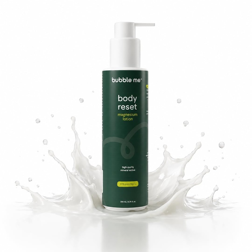 Bubble Me Body Reset Magnesium Lotion | 99% Pure Magnesium Chloride Body Moisturiser for Dry & Tight Skin | Hydration, Skin Barrier Comfort & Soothing Care | Arms, Legs, Shoulders & Back | 200 ml