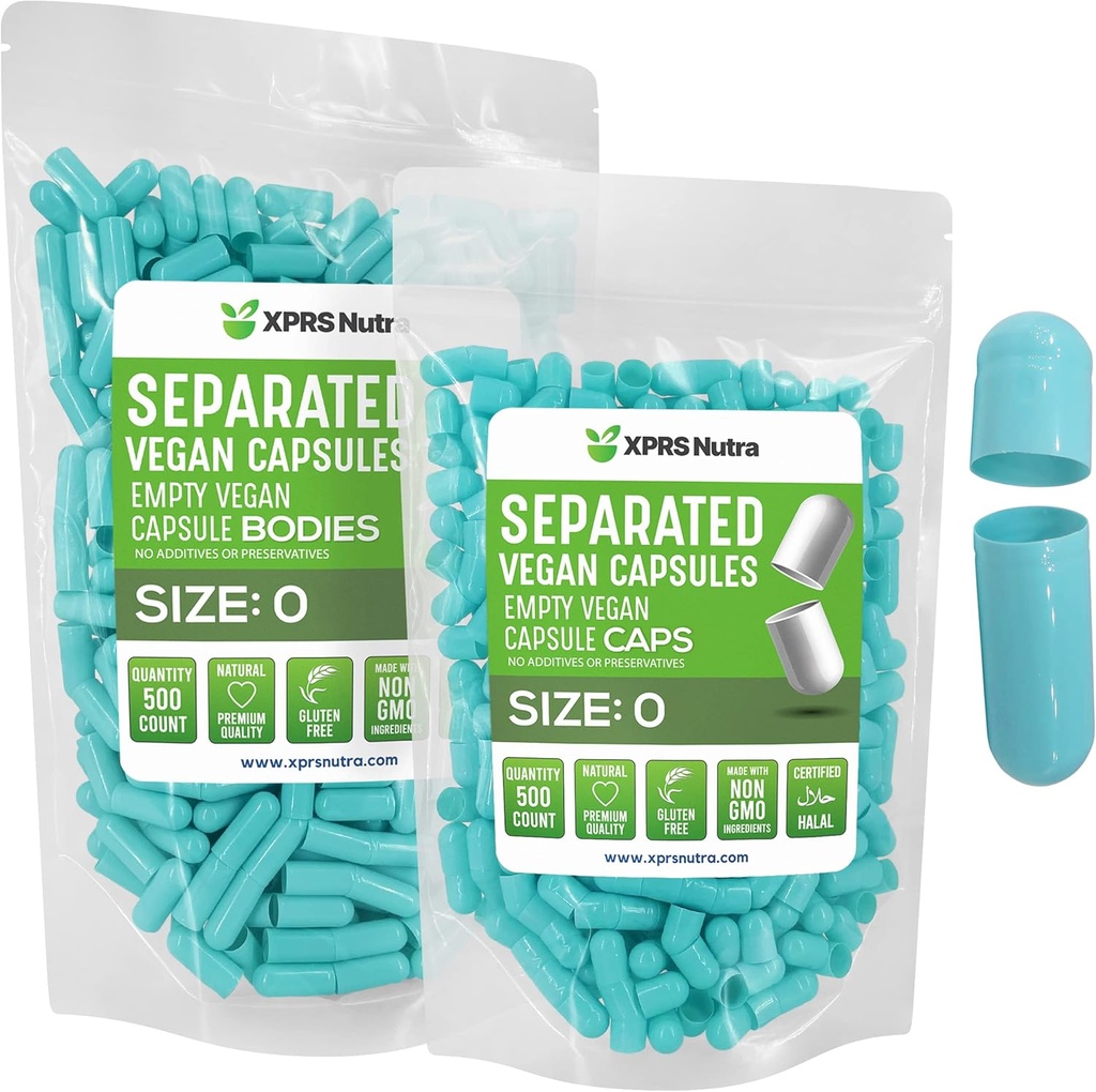 XPRS Nutra Vegan Suurus 0 Eraldatud Kapslid - 500 Count Premium Tühjad kapslid eraldatud kottides - Pillid 0 Tühi DIY Täidise (Aqua)