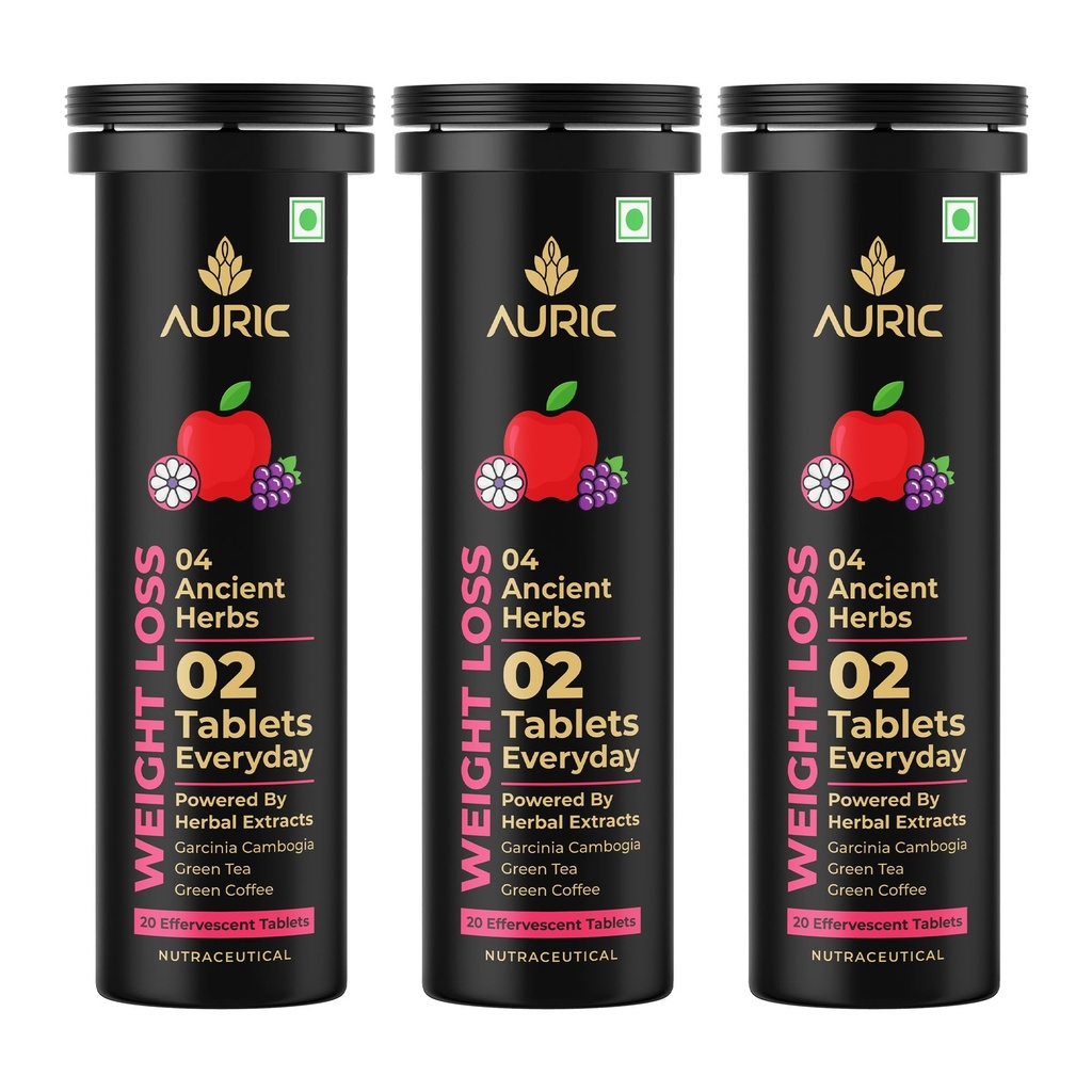 Auric Get Slim Effervescent | 60 Tablets Power of Green Coffee, Green Tea, Grape Seed & Garcinia Cambogia | For Men & Women