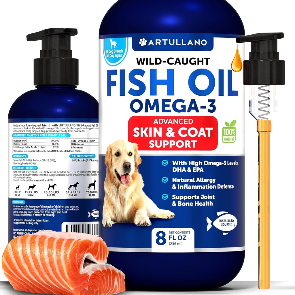 Omega 3 kalaõli koertele - parem kui lõheõli - naha ja mantli kaitsevedelik täiendus allergia leevendamiseks - High EPA & DHA varjutamiseks, liikuvuseks, sügelemiseks, liigeste ja luude tervise toetamiseks - 8 FL OZ